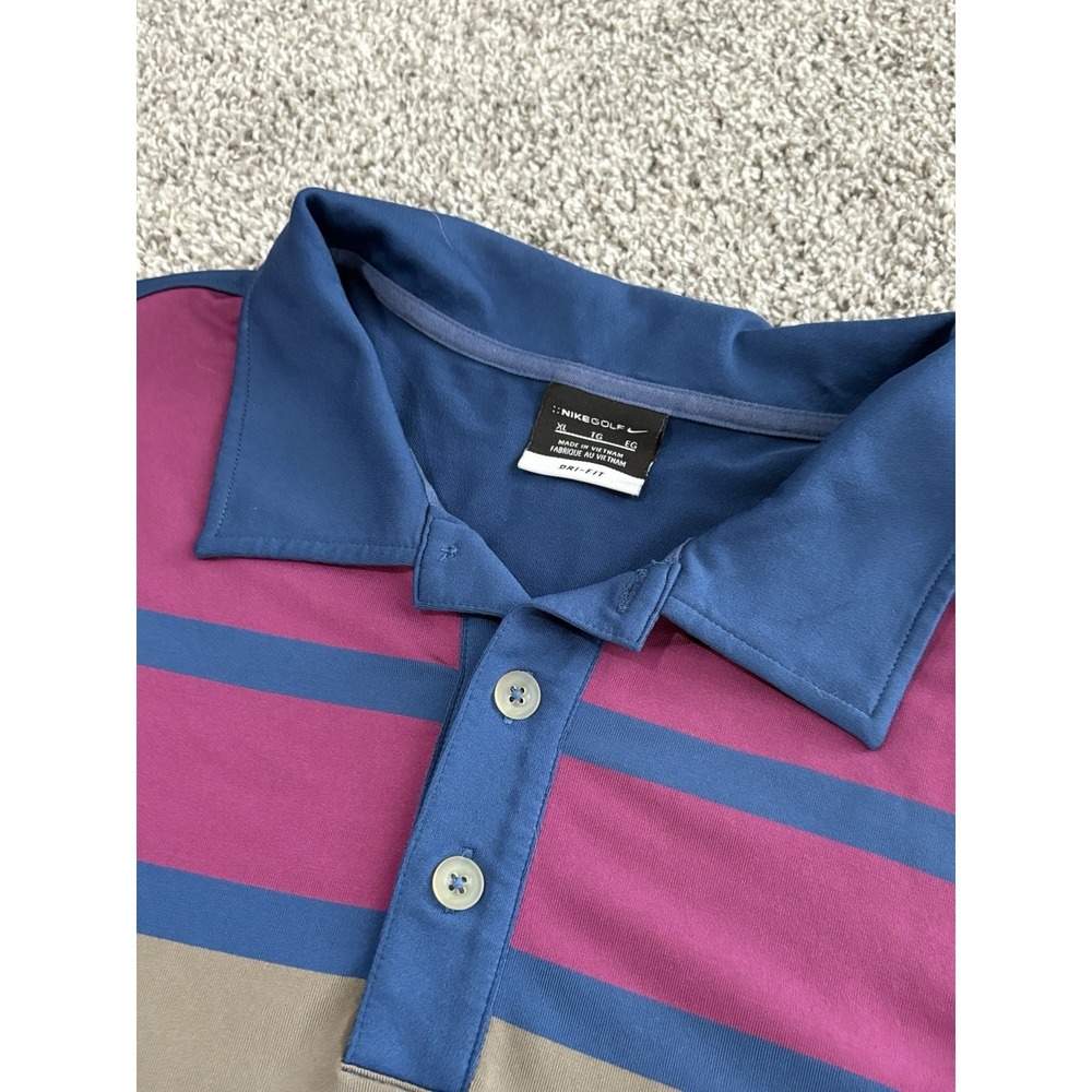 Nike Golf Dri-FIT Striped Polo Shirt Mens XL‎ Blue Short Sleeve Performance